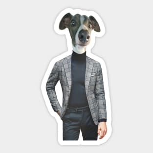 An grey Italian greyhound in a smart and dapper blue mens suit Sticker